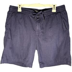 Nordstrom men slim fit navy blue linen blend drawstring shorts size L